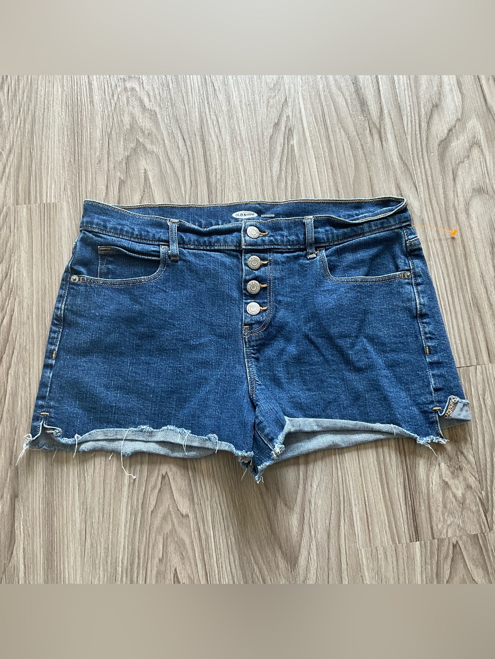 Old Navy Boyfriend Dark Wash Button Fly Raw Hem Denim Shorts Size 10 Jeans